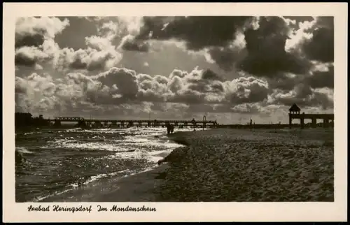 Ansichtskarte Heringsdorf Usedom Badestrand Seebad bei Mondschein 1955