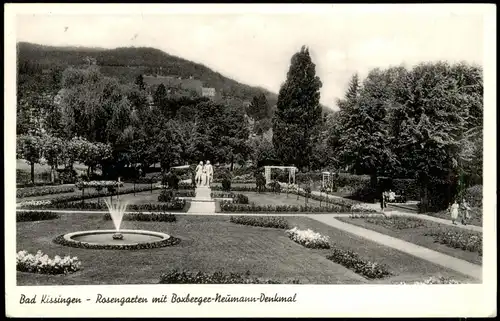 Ansichtskarte Bad Kissingen Rosengarten mit Boxberger-Neumann-Denkmal 1953