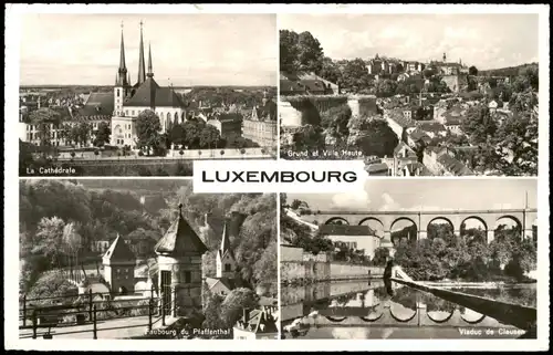 Postcard Luxemburg 4 Bild Stadtansichten 1954  gel. Stempel Luxembourg Gare