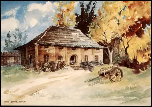 Fort Langley British Columbia Künstlerkarte Watercolour by Iris Smallwood 1970