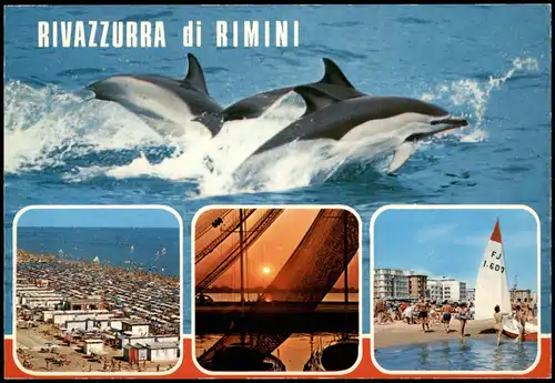 Cartoline Rimini Mehrbildkarte mit Strand, Mittelmeer, Delfin 1990