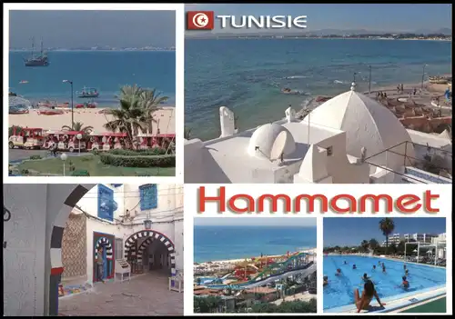 Postcard Hammamet Mehrbildkarte mit 5 Ortsansichten 2000