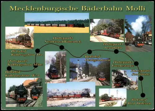 Ansichtskarte  Mecklenburgische Bäderbahn Molli mit Streckenverlauf 2000