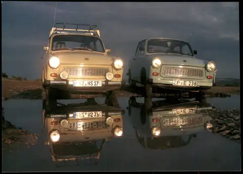 Ansichtskarte  Trabant 601 Limousine bei Geländeausfahrt 2011