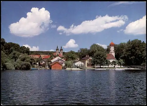 Ansichtskarte Tutzing Blick vom See auf die Stadt, Bootshäuser 1982