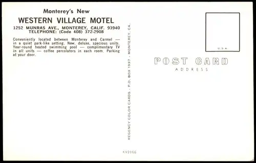 Postcard Monterey California Western Village Motel 1965