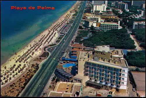 Palma ( de Mallorca) Playa de Palma vom Flugzeug aus, Luftaufnahme Mallorca 1980