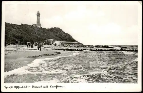 Horst-Seebad Niechorze Strand - Blick zum Leuchtturm, Pommern Pomorskie 1937