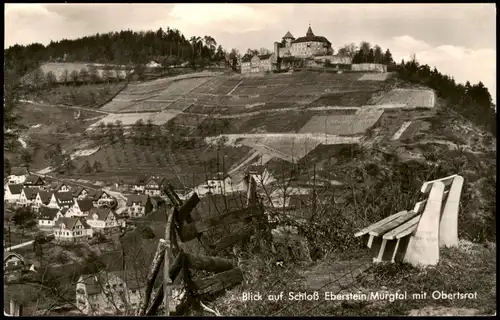 Ansichtskarte Gernsbach Bank, Stadt und Schloß mir Weinbergen 1964