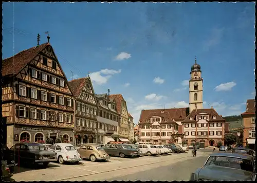 Bad Mergentheim Marktplatz Auto Parkplatz  Autos u.a. Mercedes, VW Käfer 1965