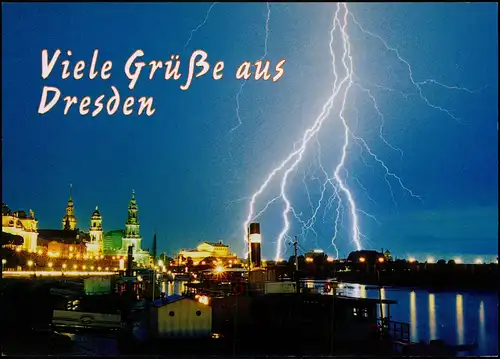 Innere Altstadt-Dresden Abendgewitter Blitz Altstadt bei Nacht 1994