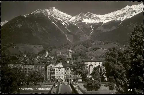 Ansichtskarte Innsbruck Panorama-Ansicht Alpen Blick, Inn-Brücke 1950