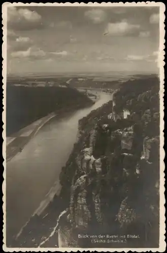 Ansichtskarte Rathen Blick von der Bastei ins Elbtal Sächs. Schweiz 1928