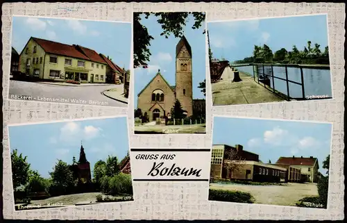 Ansichtskarte Bolzum-Sehnde MB: Schule, Bäckerei, Schleuse 1956