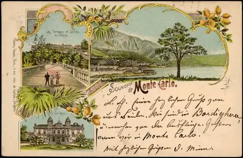 Postcard Monte-Carlo 3 Bild - Litho: Terrasse, Casino 1898