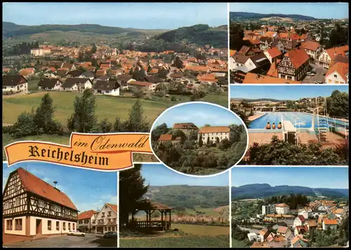 Reichelsheim (Odenwald) Mehrbildkarte mit   Panorama, Freibad Schwimmbad 1975