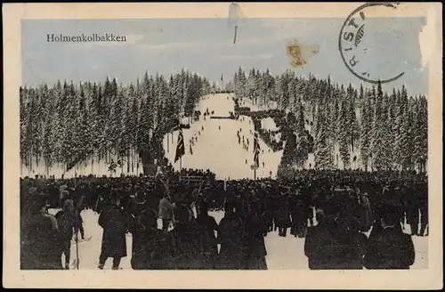 Postcard Oslo Kristiania Holmenkollbakken, Wettkampf Norge 1913