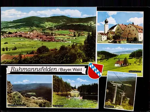 Ruhmannsfelden LK Regen Mehrbild: Markt, Schutzhaus, Seilbahn 1973