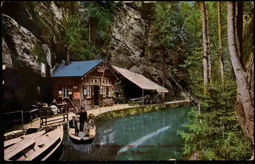 Ansichtskarte .Sachsen Sächsische Schweiz Bootsstation Hinterhermsdorf 1910