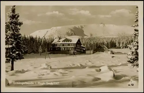 Postcard Krummhübel Karpacz Schlingelbaude im Winter 1931