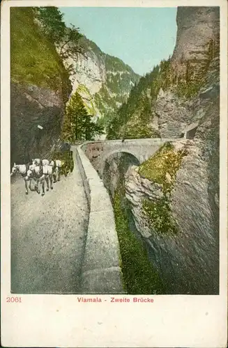 Ansichtskarte .Graubünden Viamala - Zweite Brücke, Pferde Kutsche 1900