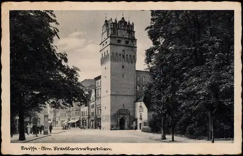 Postcard Neisse (Neiße) Nysa Straßenpartie Breslauer Torturm 1930