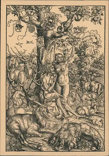 Künstlerkarte Gemälde Kunstwerk: Lukas Cranach d. A. Der Sündenfall 1930