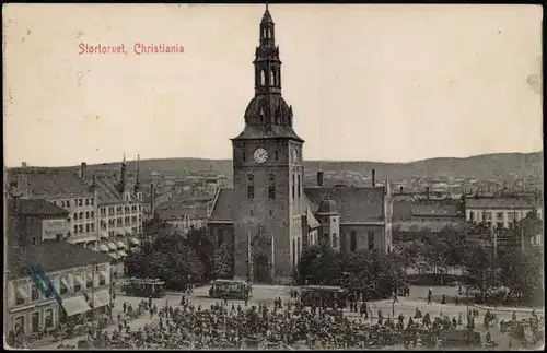 Postcard Oslo Kristiania Stadt-Panorama Stortorvet, Christiania 1910