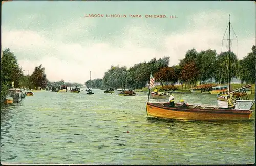Postcard Chicago LAGOON LINCOLN PARK, Stadtteilansicht 1910