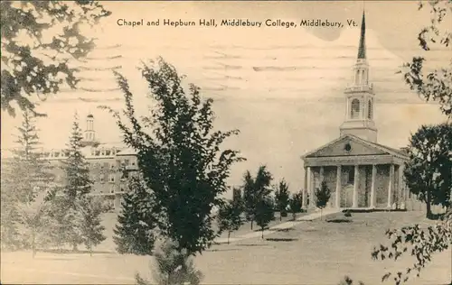 Postcard Middlebury Vermont Chapel and Hepburn Hall 1948