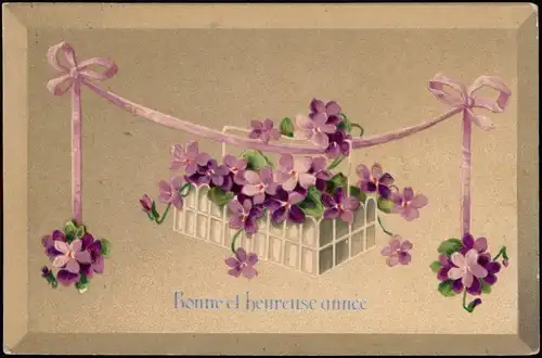 Neujahr Sylvester New Year Bonne el heureuse année Feilchen 1925 Prägekarte