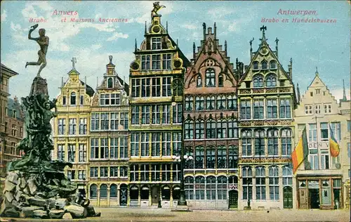 Antwerpen Anvers Brabo en Handelshuizen 1916  gel. div. Feldpoststempel 1.WK