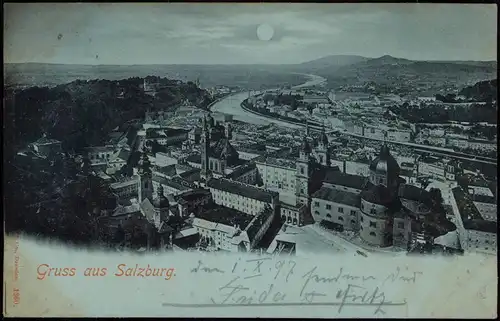 Ansichtskarte Salzburg Blick über die Stadt - Mondscheinlitho 1897