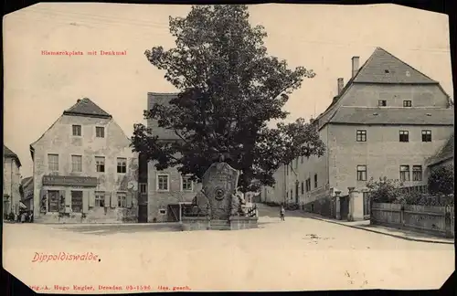 Ansichtskarte Dippoldiswalde Bismarckplatz mit Denkmal, Straße 1919