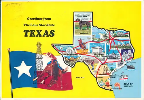 Postcard Texas  State Mehrbild Landkarten AK USA 1985  gel. Airmail