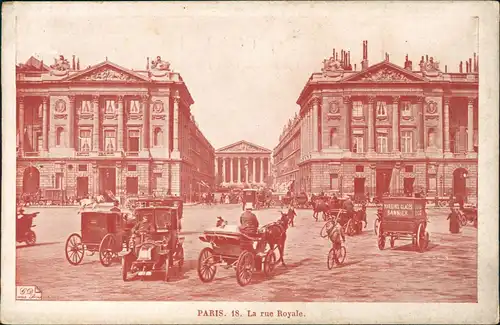 CPA Paris La rue Royale, Verkehr mit Autos und Kutschen 1910