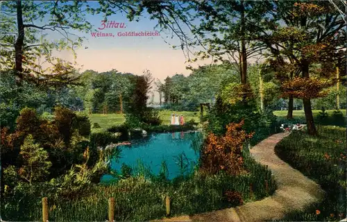 Ansichtskarte Zittau Weinaupark Weinau, Goldfischteich 1918  gel. Feldpost