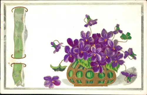 Ansichtskarte  Künstlerkarte Gold-Topf mit Feilchen 1909 Goldrand/Prägekarte
