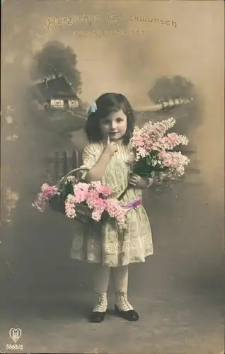 Glückwunsch Geburtstag Birthday Fotokunst Mädchen mit Flieder Koirb 1913