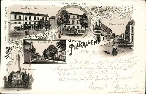 Litho AK Pillkallen Dobrowolsk  Pilkalnis Pilkały  Gasthaus Ostpreußen 1898