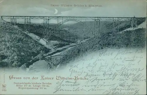 Ansichtskarte Remscheid Kaiser-Wilhelm-Brücke - Mondscheinlitho 1899