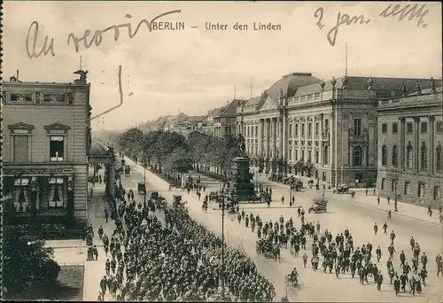 Ansichtskarte  Berlin Unter den Linden 1913  gel. an Prinz  Pierre Wolkonsky