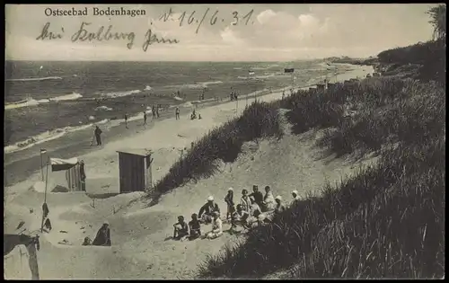 Postcard Bodenhagen Bagicz Strand, Hütten - belebt b Kolberg Pommern 1930