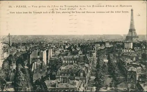 CPA Paris Eiffelturm Vue prise de l'Arc de Triomphe 1930