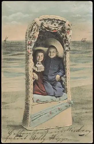Misdroy Międzyzdroje Fotokunst Junge und Mädchen im Strandkorb Pommern 1904