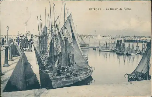 Postkaart Ostende Oostende Fischerei-Hafen Le Bassin de Pêche 1909