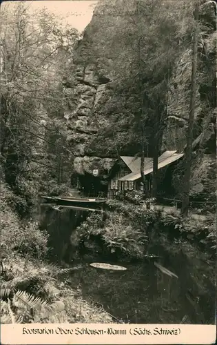 Ansichtskarte Hinterhermsdorf-Sebnitz Bootstation Obere Schleusen-Klamm 1960