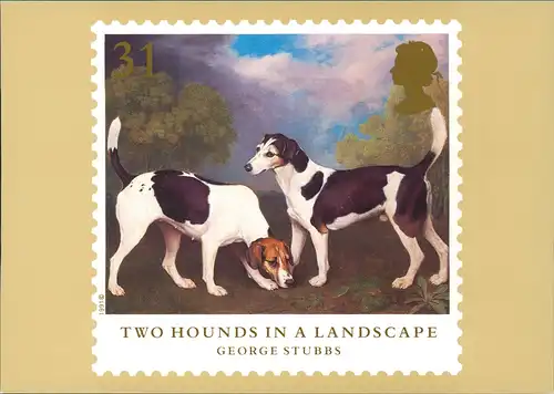 Hund, Briefmarken-Motiv England: TWO HOUNDS IN A LANDSCAPE 1991