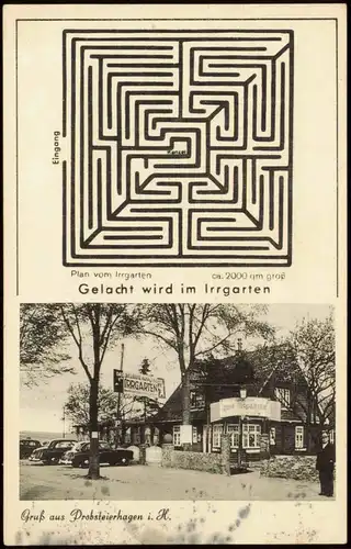Ansichtskarte Probsteierhagen Zum Irrgarten Gasthaus Inh. A. Martini 1950