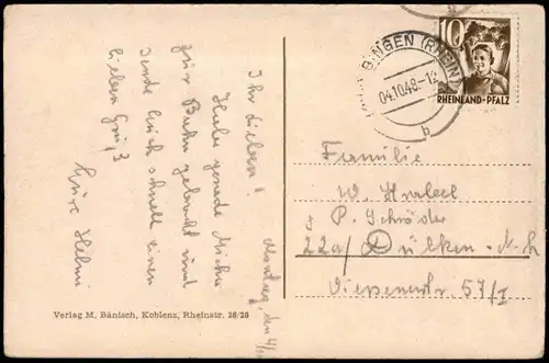 Bingen am Rhein Binger Mäuseturm im Rhein 1948  Rheinland-Pfalz Briefmarke